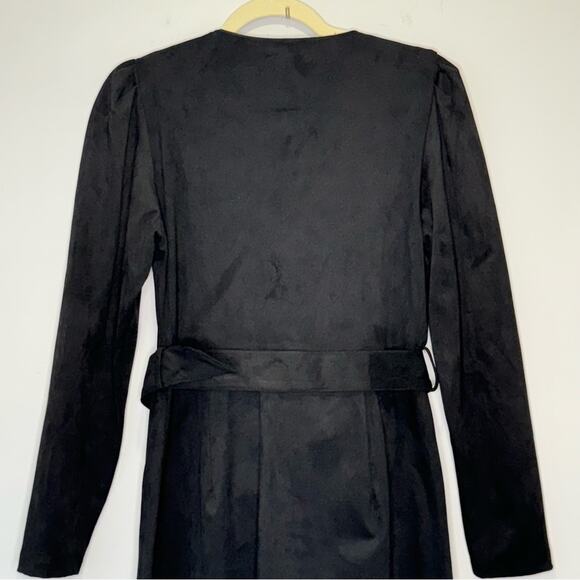 NWT Zara Blogger Favorite Faux Suede V-neck Long Sleeve Belted Mini Dress Large - Picture 7 of 14